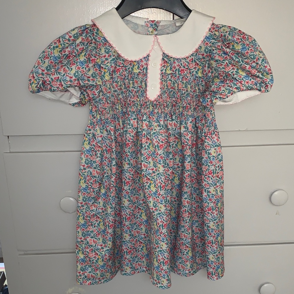 SHEIN Floral Smocked Dress with White Peter Pan Collar - Pink Multicolor